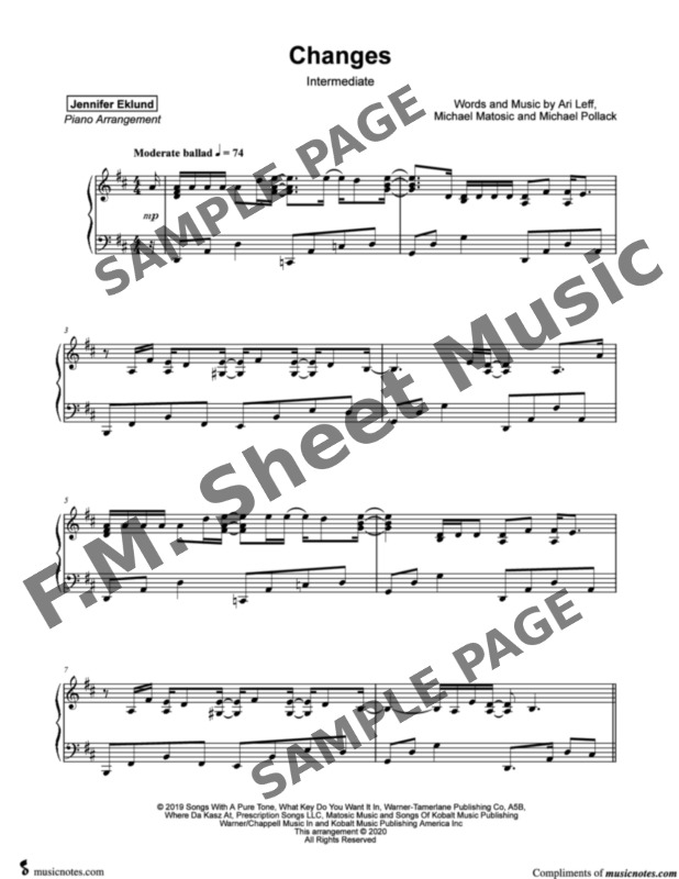 Changes (Intermediate Piano) By Lauv F.M. Sheet Music Pop